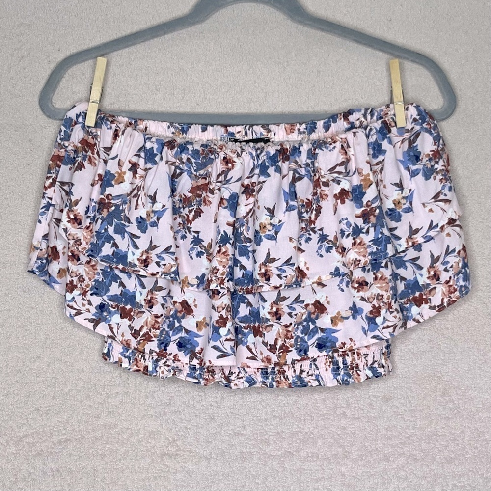 1 State Cropped Tiered Tube Top Women’s M Pink Floral Smocked Boho Summer Casual